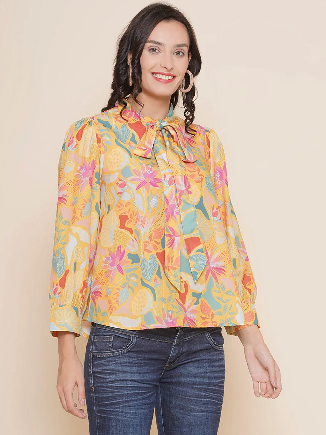 Jashvi Mustard Yellow Floral Printed Top