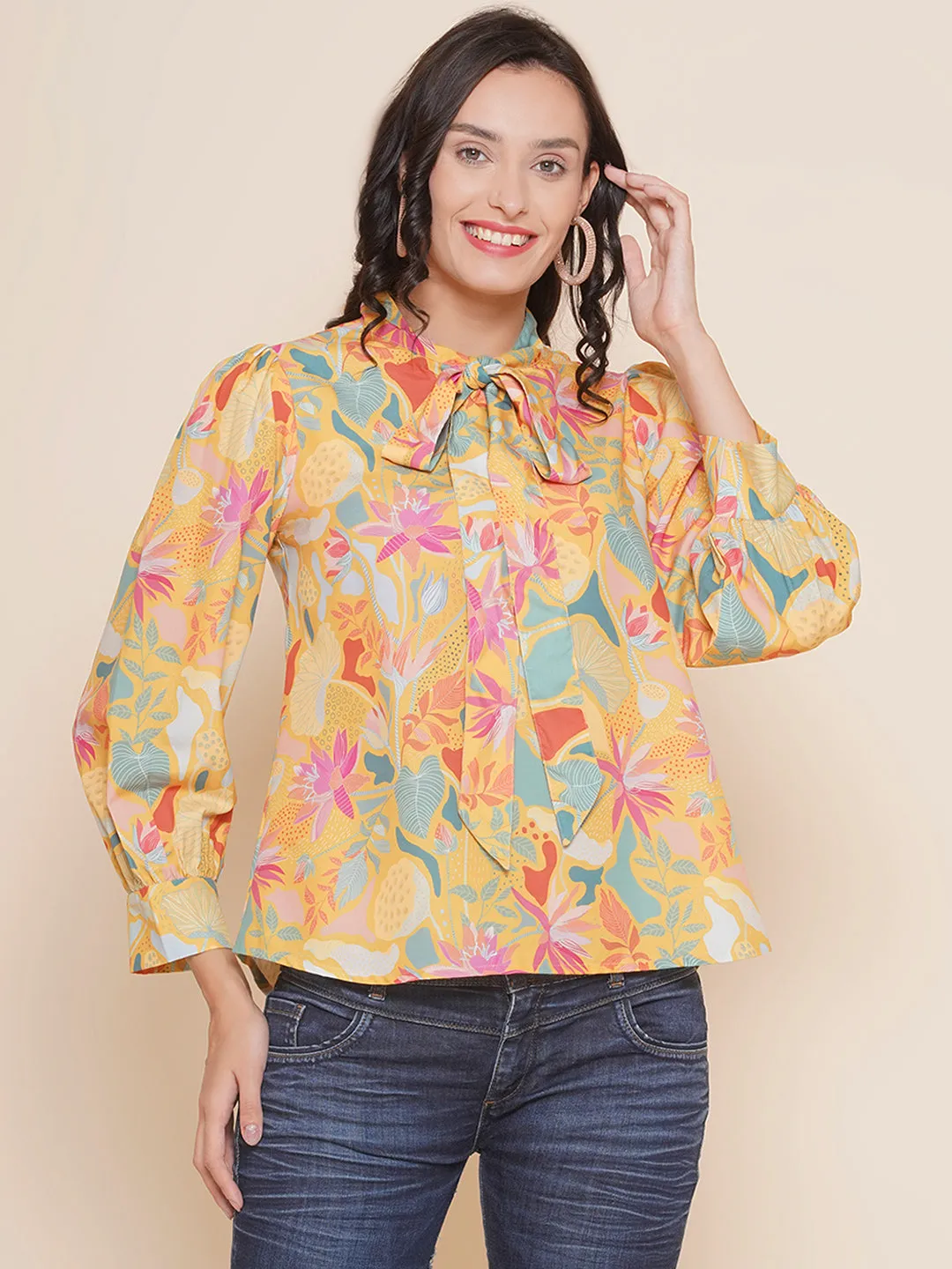 Jashvi Mustard Yellow Floral Printed Top