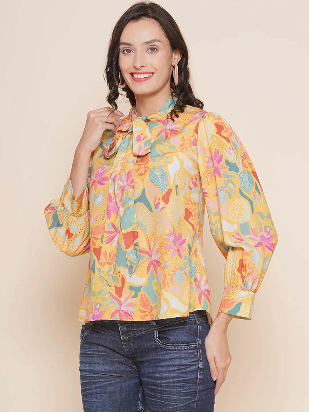 Jashvi Mustard Yellow Floral Printed Top