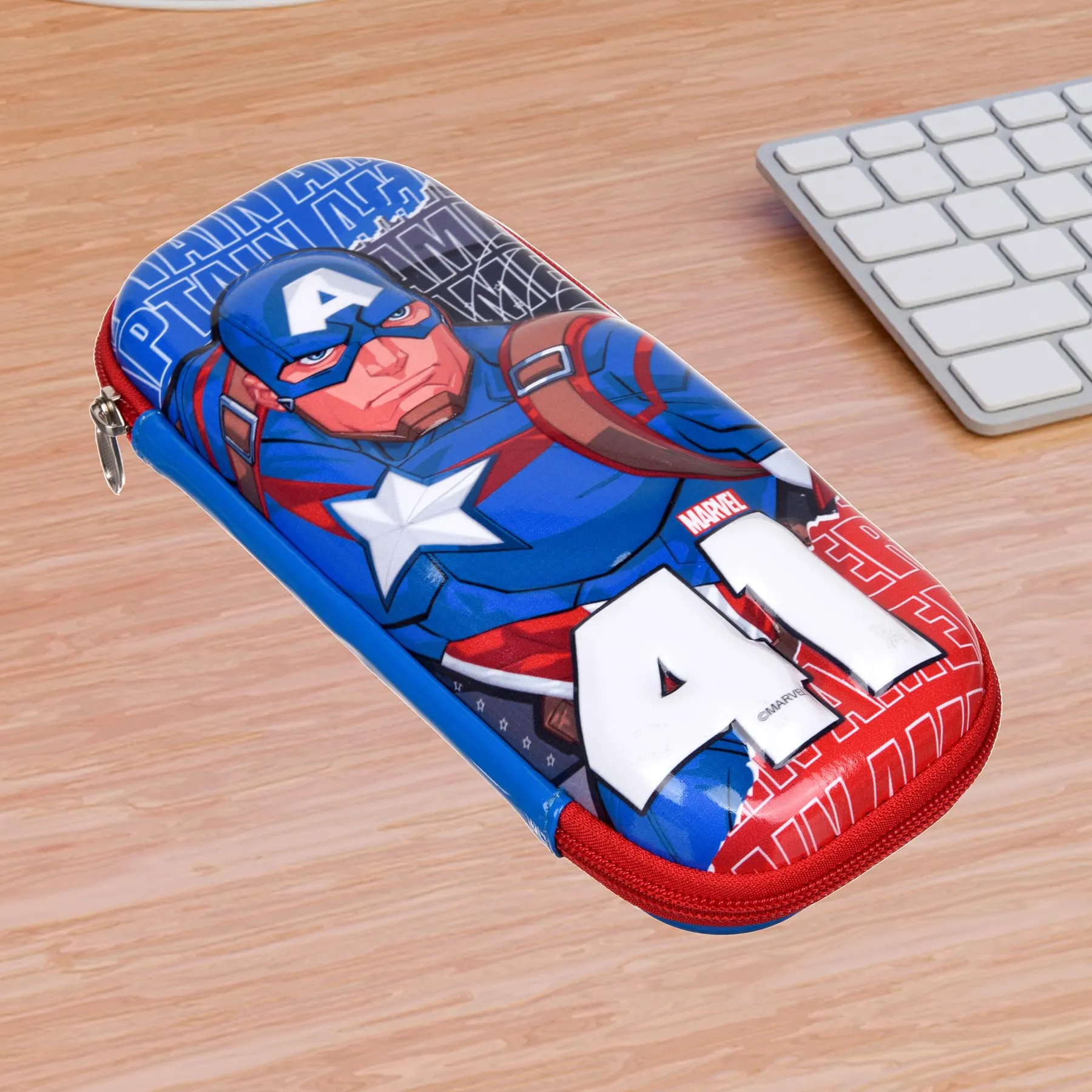 Kuber Industries Marvel Captain America Pencil Pouch | School Pencil Case for Kids | Pen-Pencil Box for Kids | Geometry Box | Compass Box | School Stationery Supplies | Blue