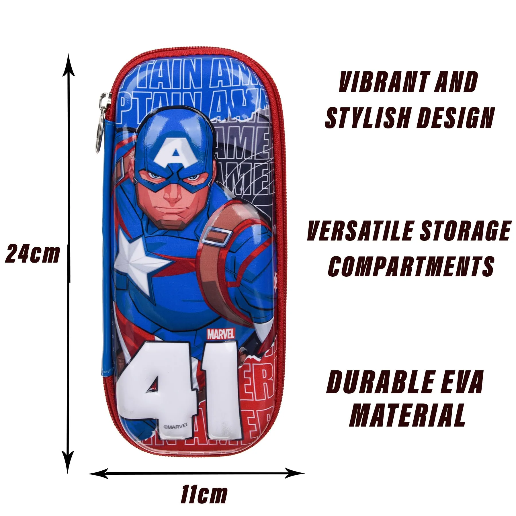 Kuber Industries Marvel Captain America Pencil Pouch | School Pencil Case for Kids | Pen-Pencil Box for Kids | Geometry Box | Compass Box | School Stationery Supplies | Blue