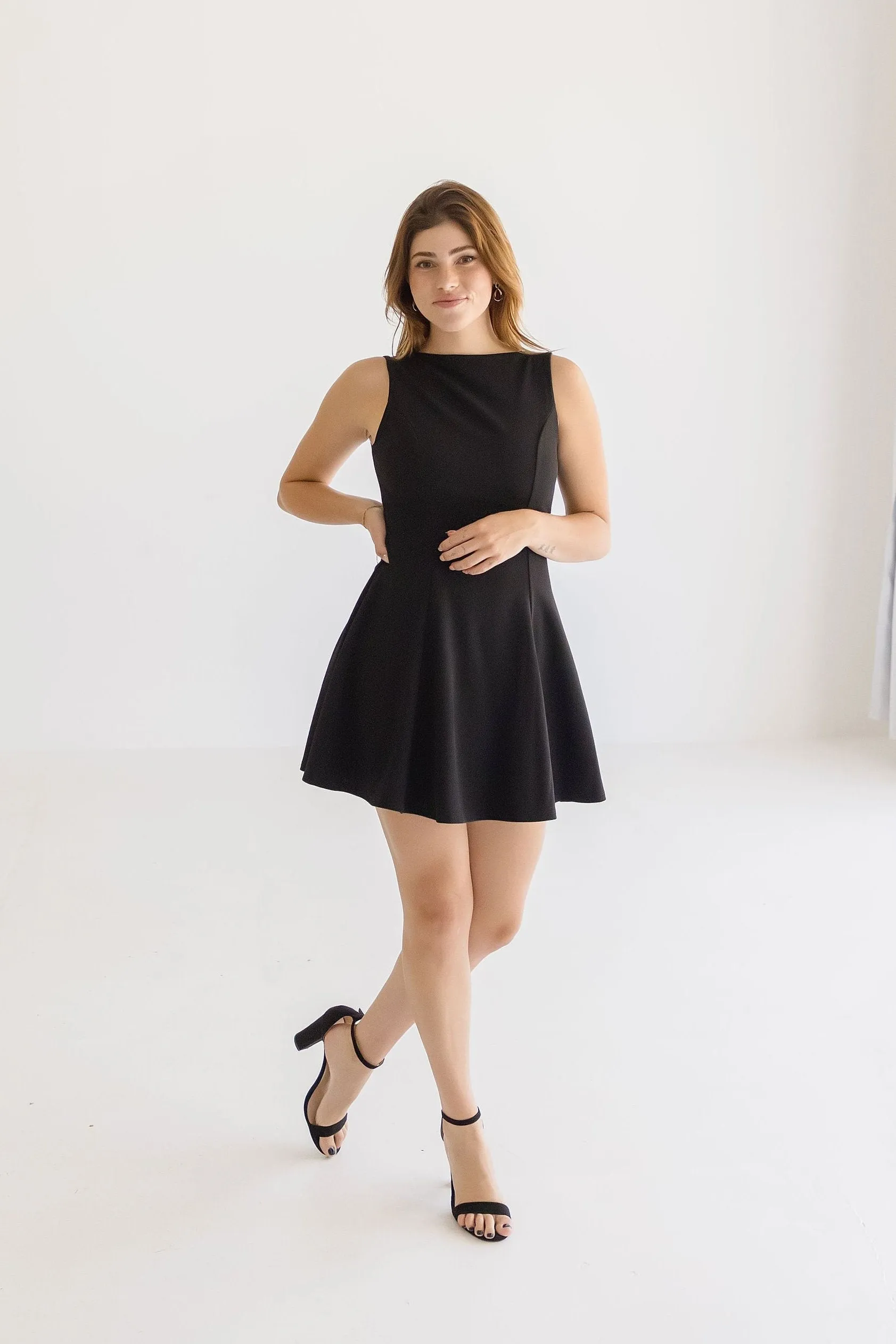 Laurel Sleeveless Boat Neck Mini Dress Black