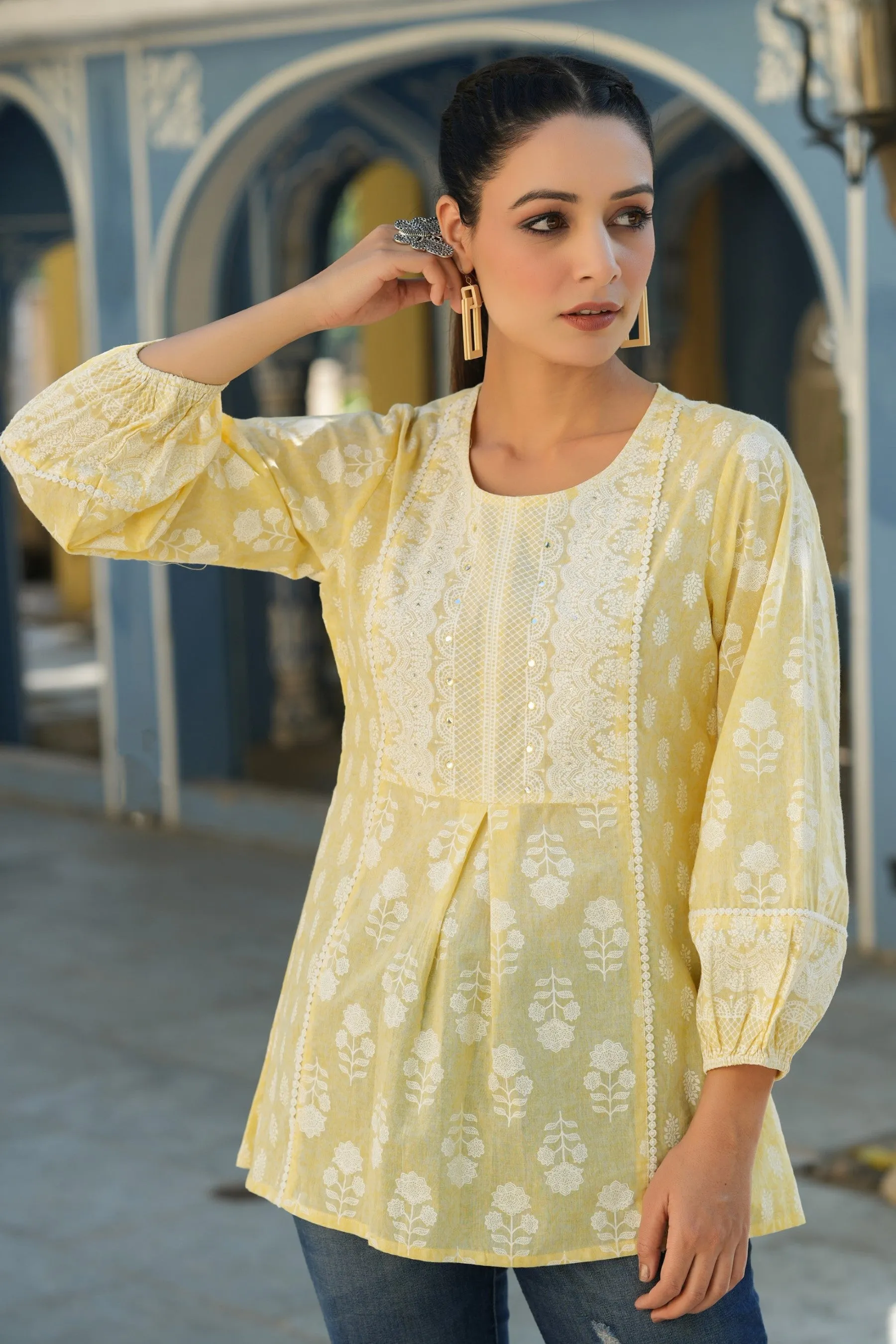 Lemonyellow  Printed A-Line Tunic