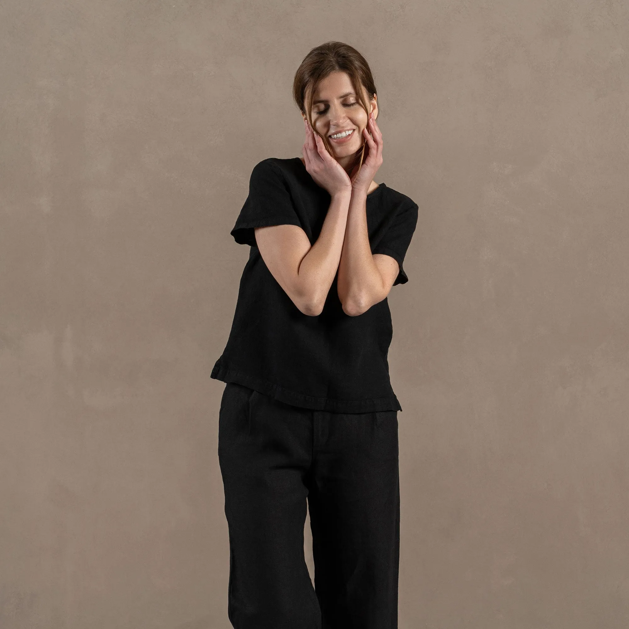 Linen T-Shirt Top Emma Pure Black