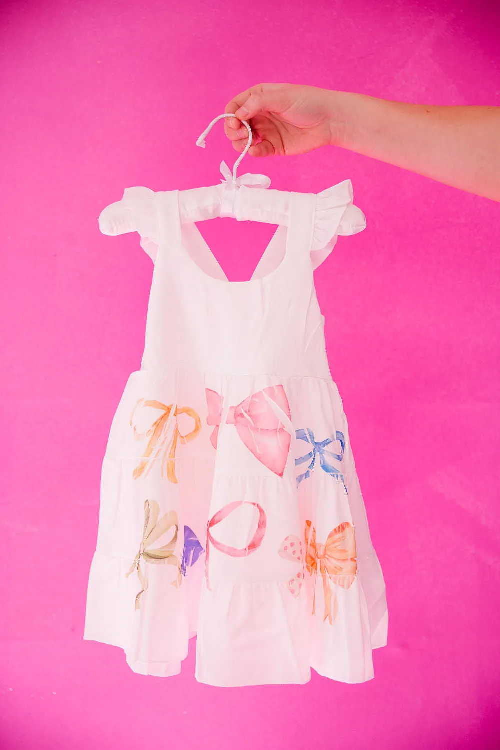 MINI KIDS PASTEL BOWS WHITE DRESS