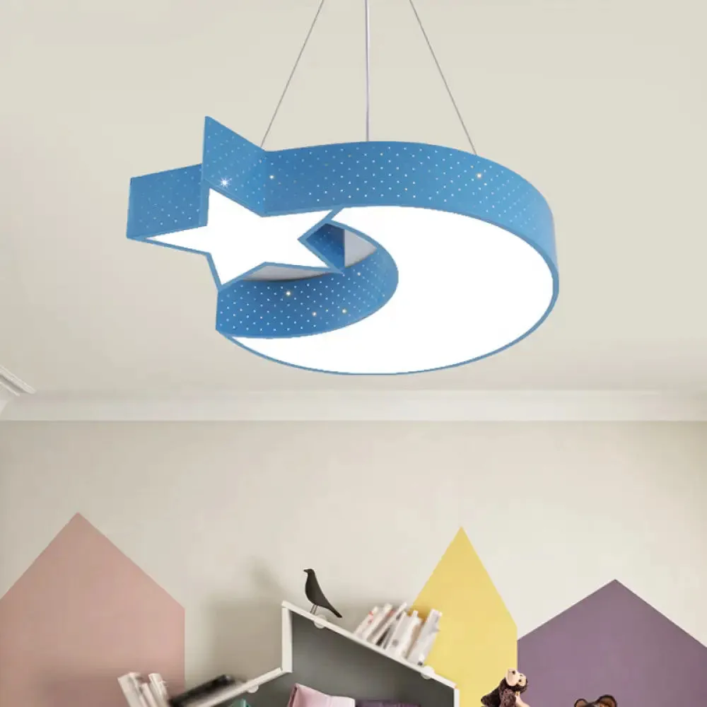 Minimalist Acrylic LED Drop Pendant Chandelier for Corridor - Moon and Star Design (Green/Blue/Yellow)