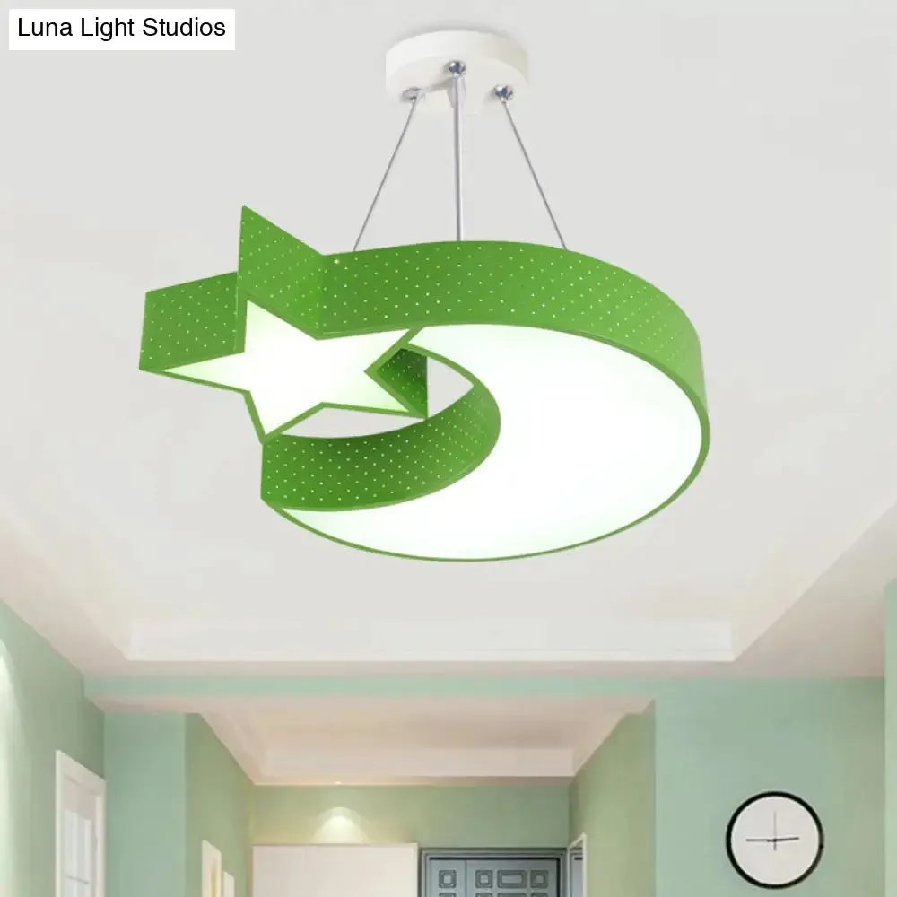 Minimalist Acrylic LED Drop Pendant Chandelier for Corridor - Moon and Star Design (Green/Blue/Yellow)