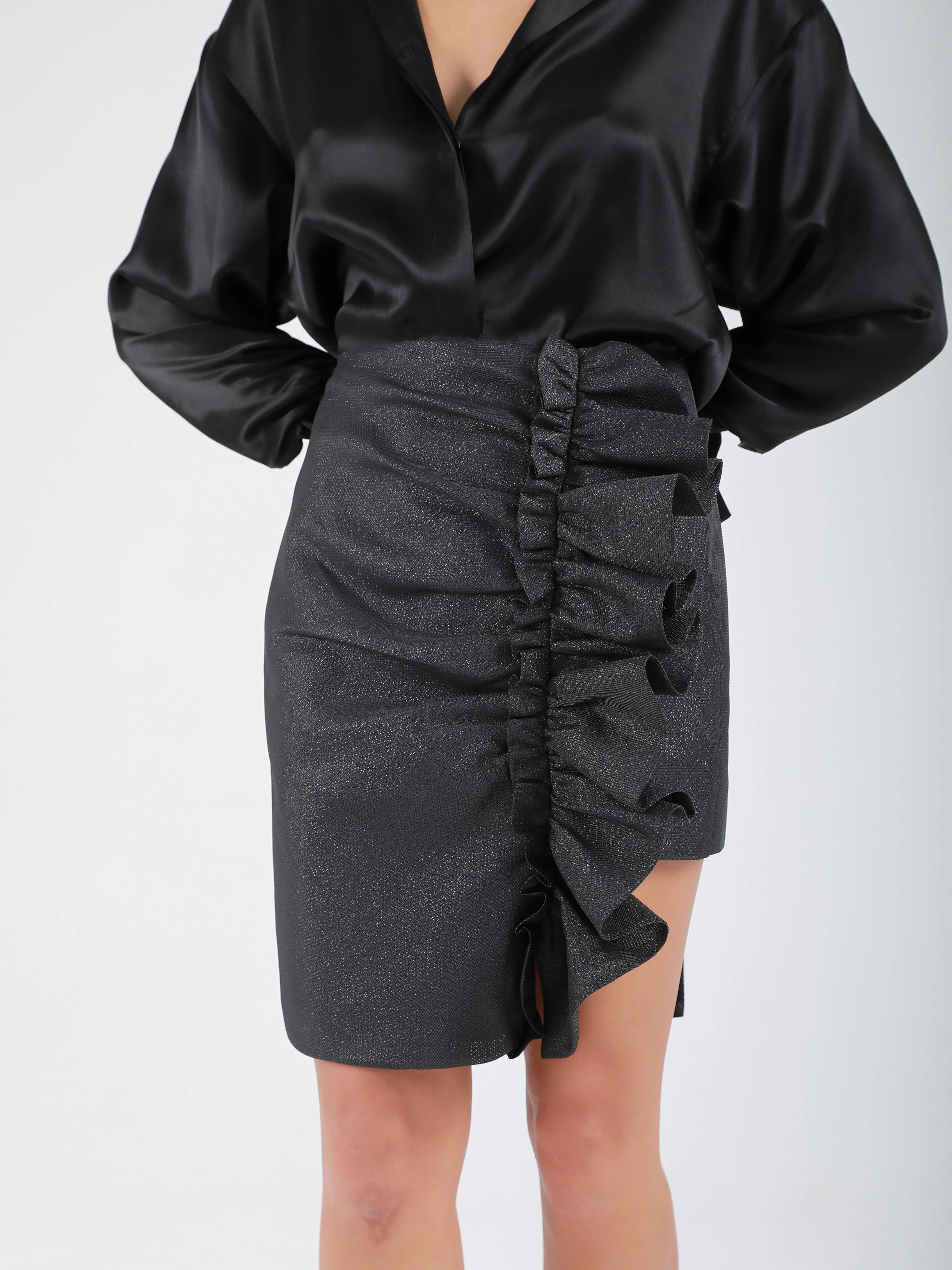 MQ Asymmetric Ruffled Skirt - Shimmer Black