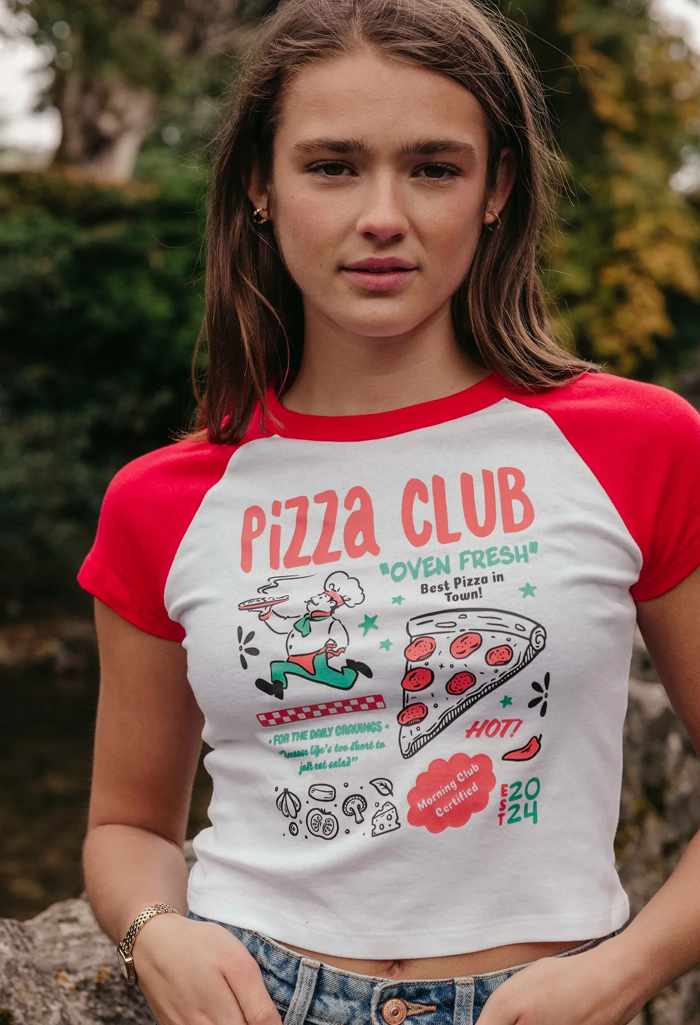 Pizza Club Printed Micro Rib Baby Tee