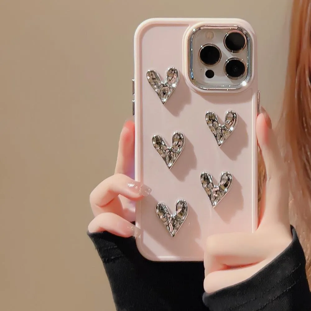 Pleated Metallic Electroplating Heart Mobile Phone Shell For iPhone 14, 15