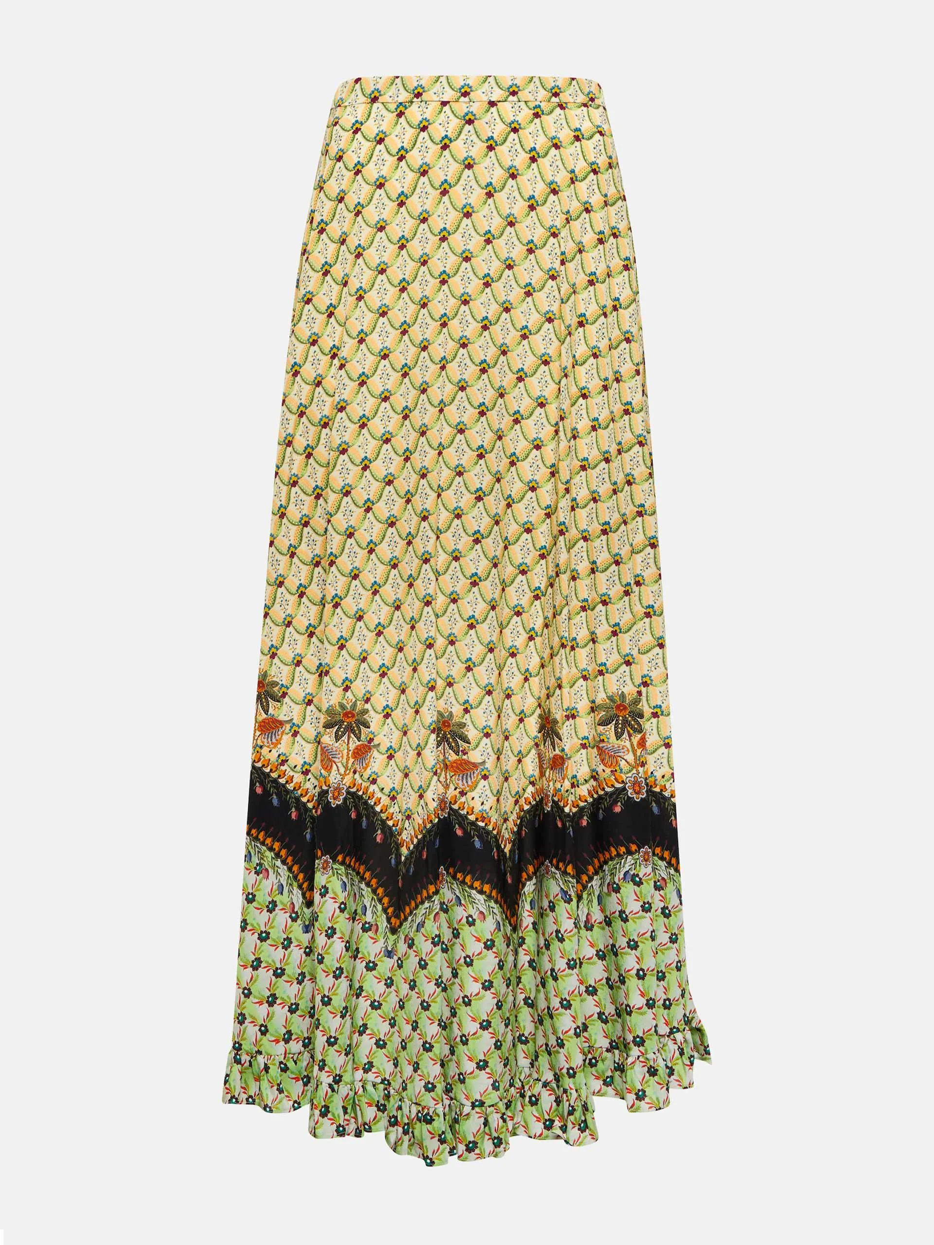 Printed high-rise silk maxi skirt