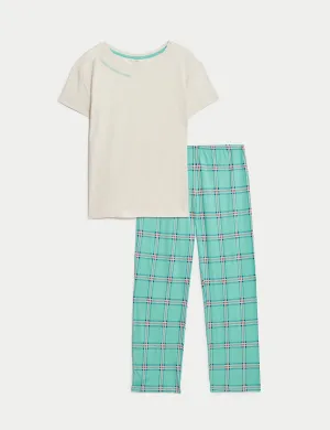 Pure Cotton Checked Slogan Pyjama Set