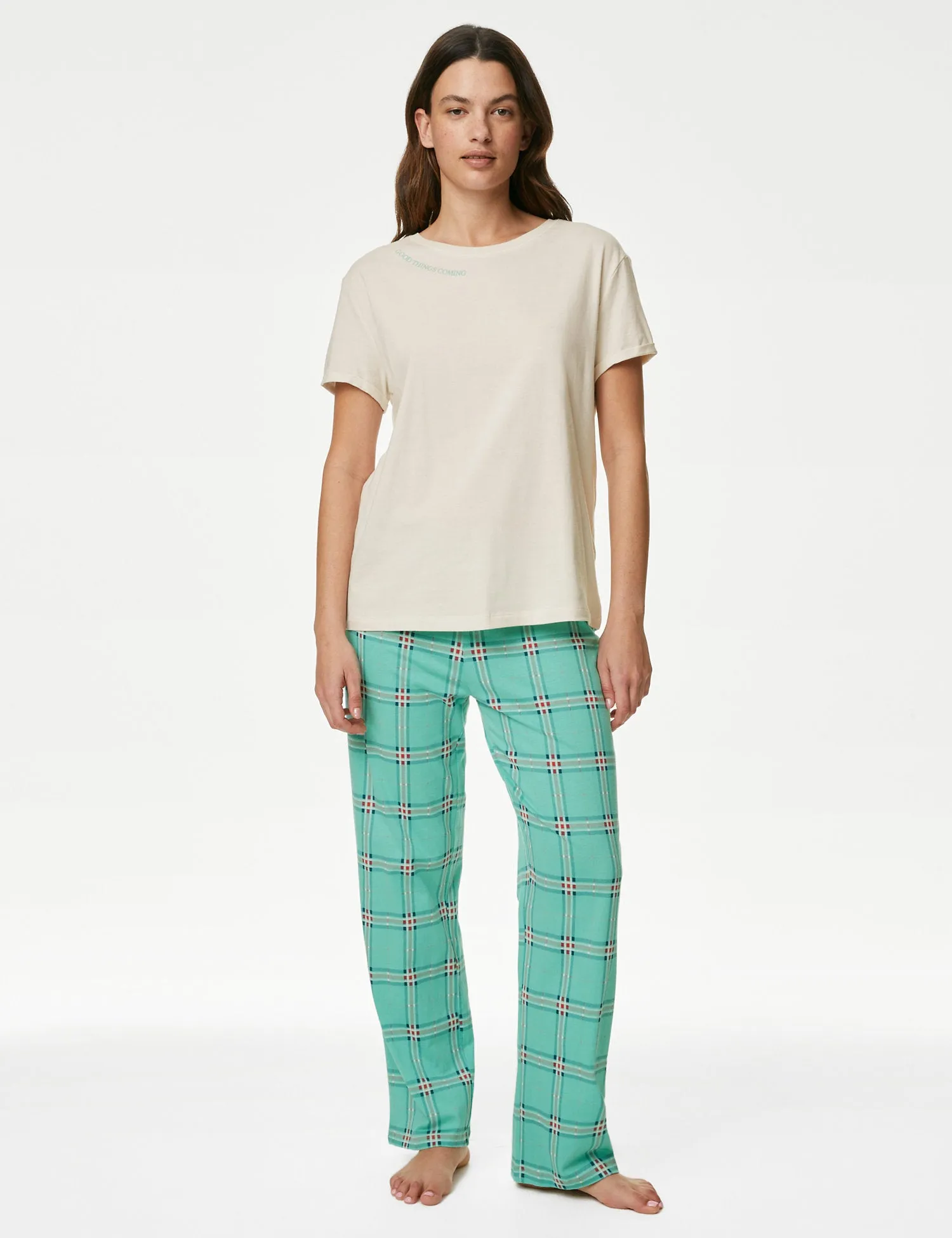 Pure Cotton Checked Slogan Pyjama Set