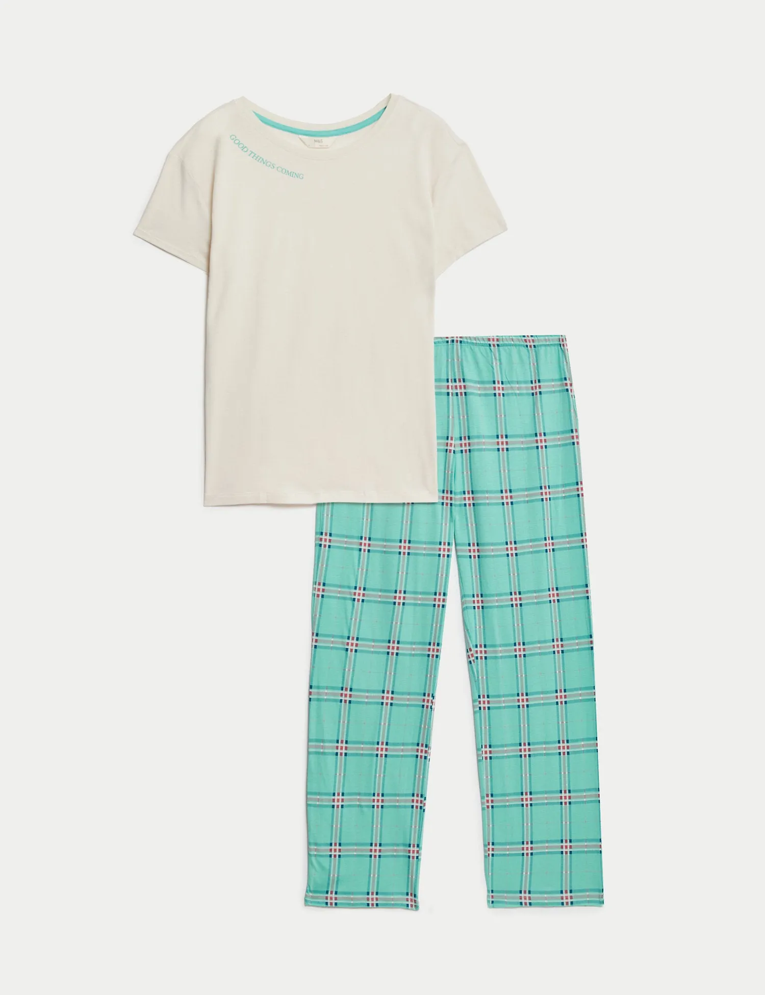 Pure Cotton Checked Slogan Pyjama Set