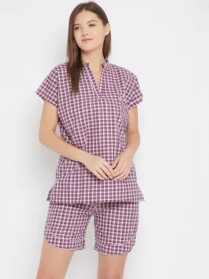 Purple Checks Shorts Nightwear Set