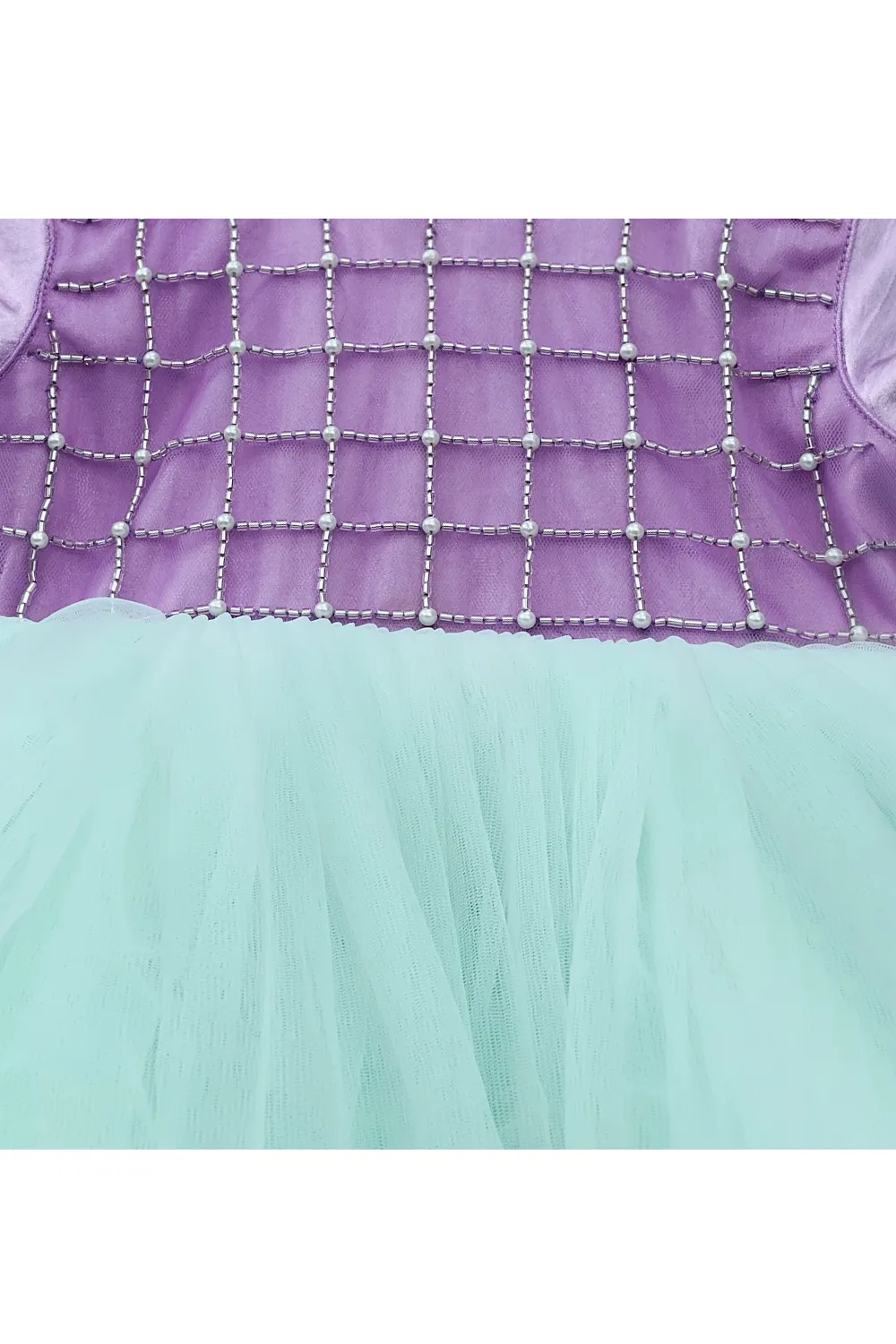 Purple pearls and cutdana sea green flares dress