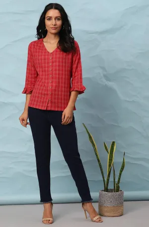 Red Checks Style Cotton Top