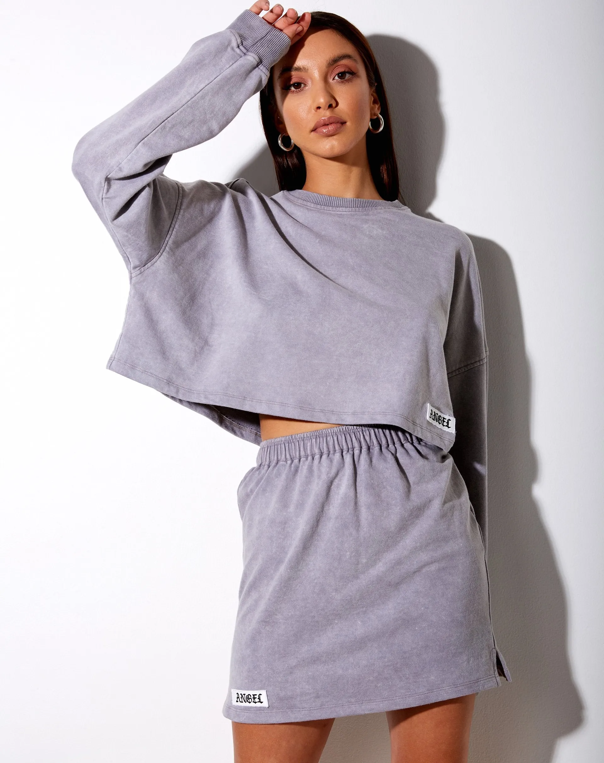 Sami Mini Skirt in Grey Wash 'Angel' Embro Label