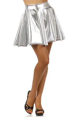 Skirt Metallic Shiny Circle Liquid Mini Wet Look Sexy Club Women Solid