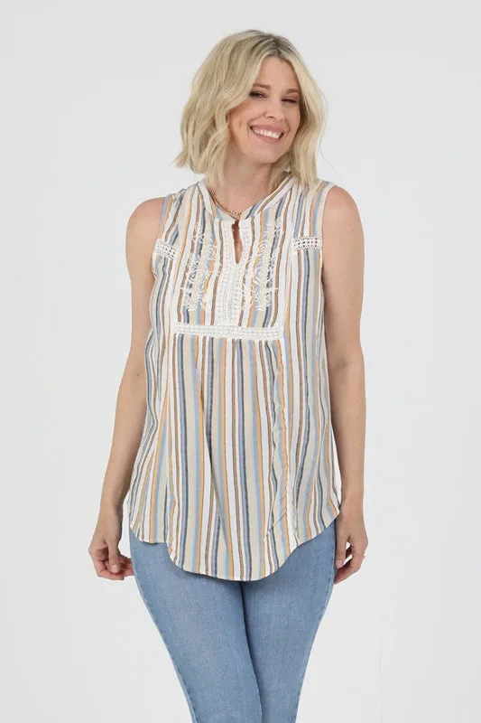 Sleeveless Stripe Casual Top - Ivory