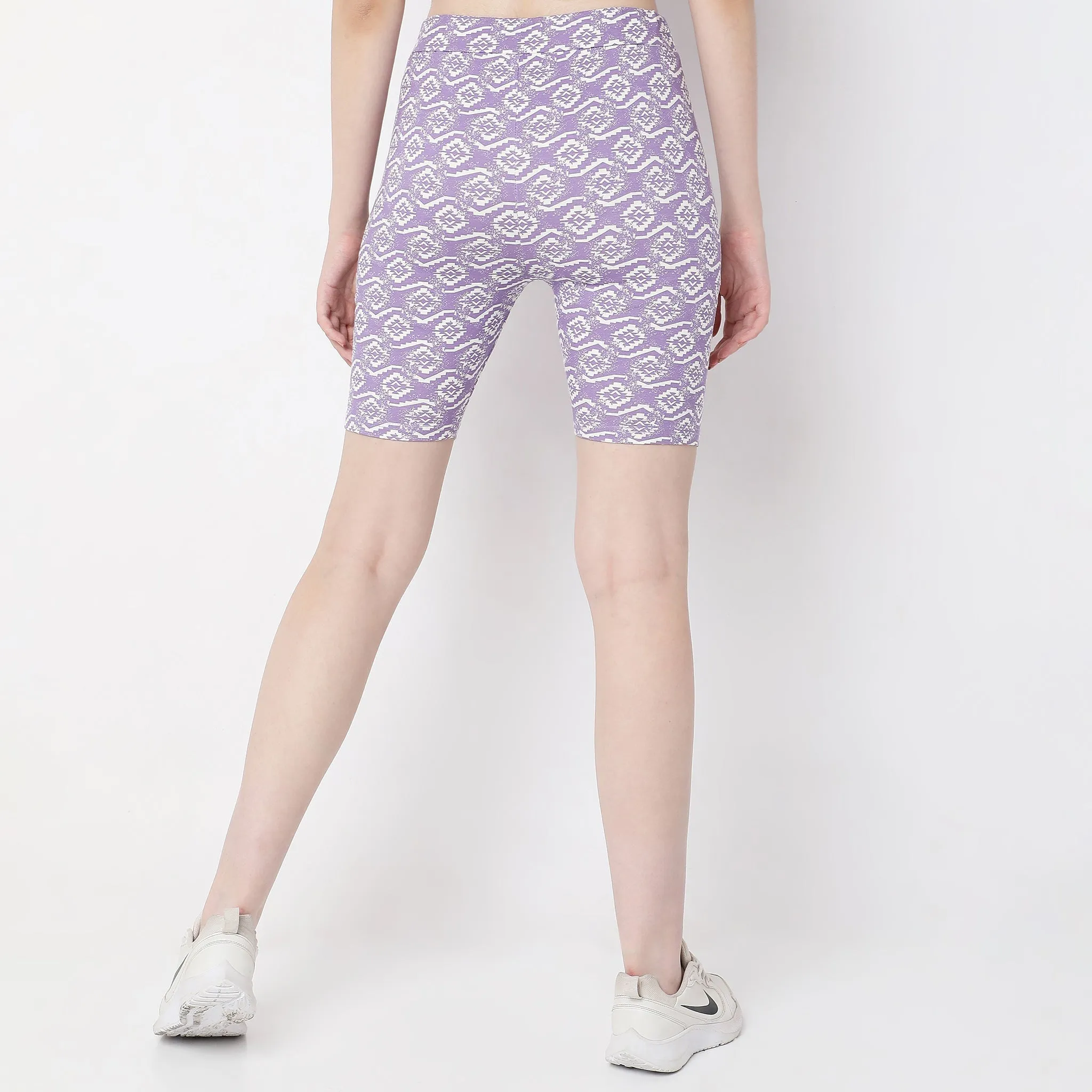 Slim Fit Printed High Rise Shorts