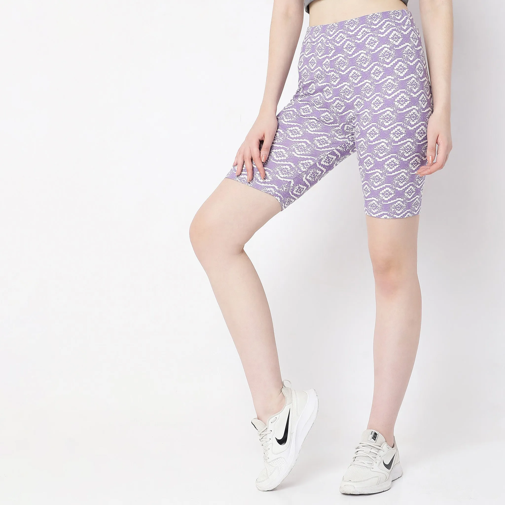 Slim Fit Printed High Rise Shorts