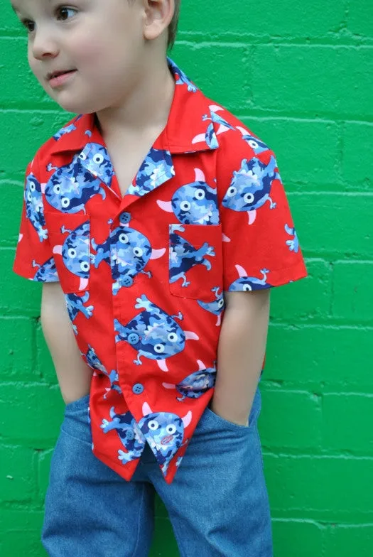 THOMAS SHIRT casual shirt for boys & girls 2-14 years. Hawaiian shirt pdf sewing pattern.