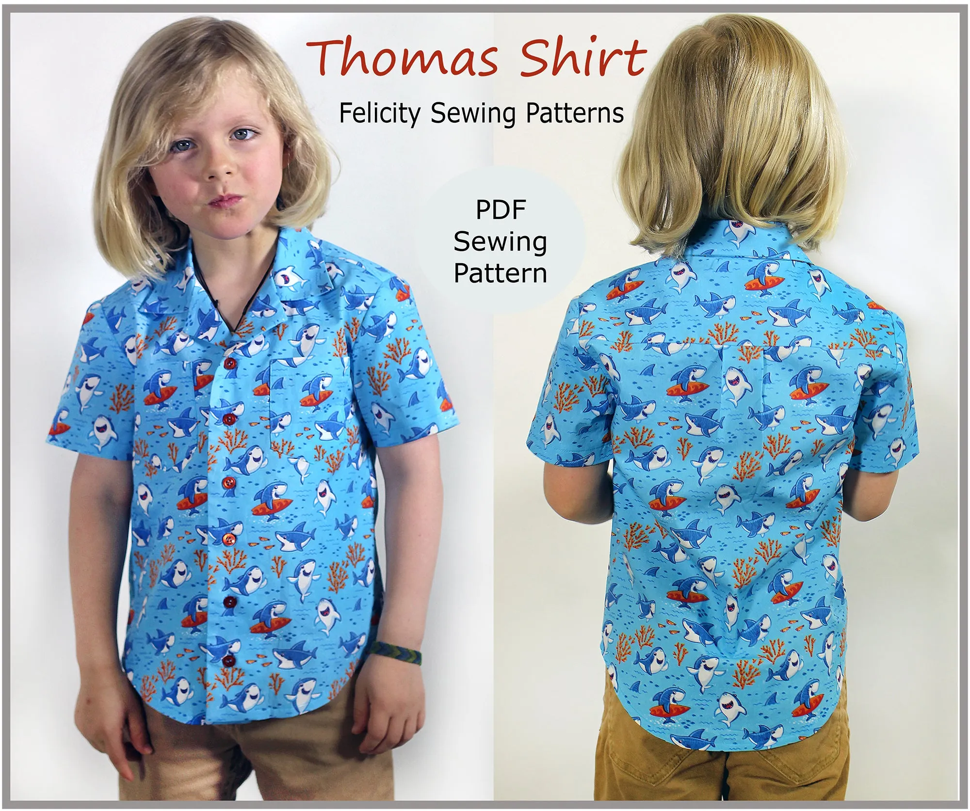 THOMAS SHIRT casual shirt for boys & girls 2-14 years. Hawaiian shirt pdf sewing pattern.