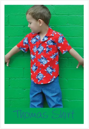 THOMAS SHIRT casual shirt for boys & girls 2-14 years. Hawaiian shirt pdf sewing pattern.