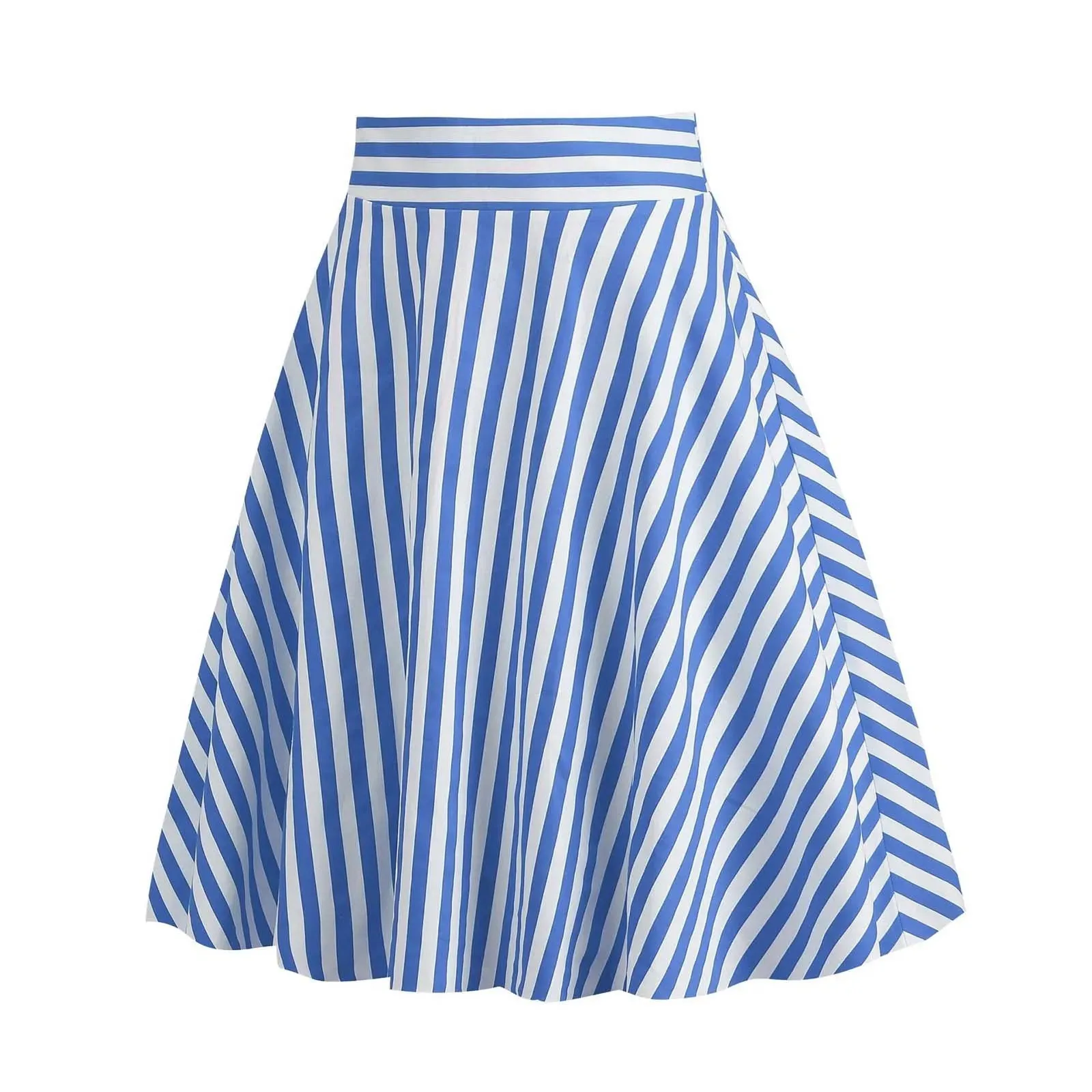 Uniwim High Waist Stripe Pleated A Line Half Skirt Korean Vintage Street All Match Knee High Skirts Summer Girls Student Short Falda