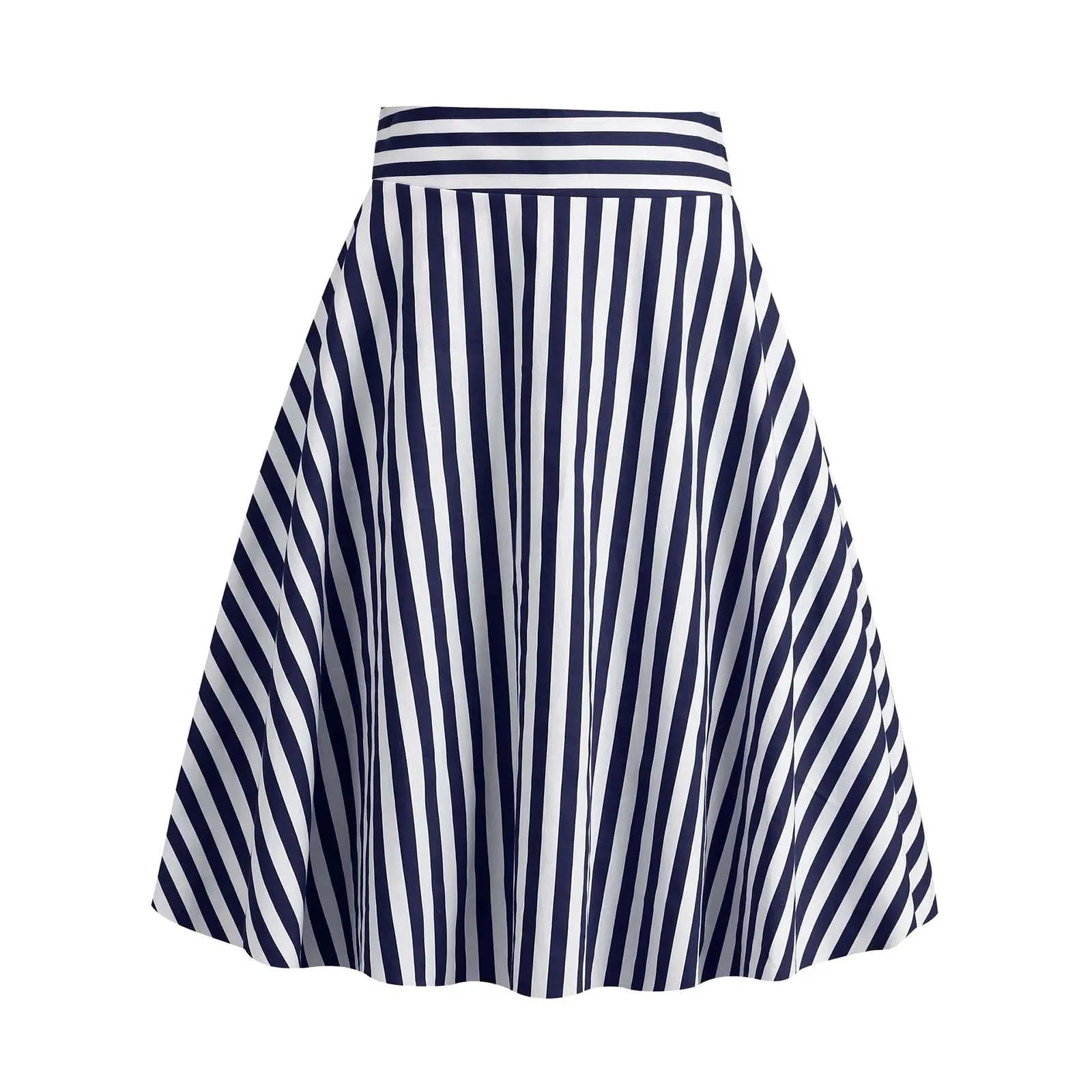 Uniwim High Waist Stripe Pleated A Line Half Skirt Korean Vintage Street All Match Knee High Skirts Summer Girls Student Short Falda