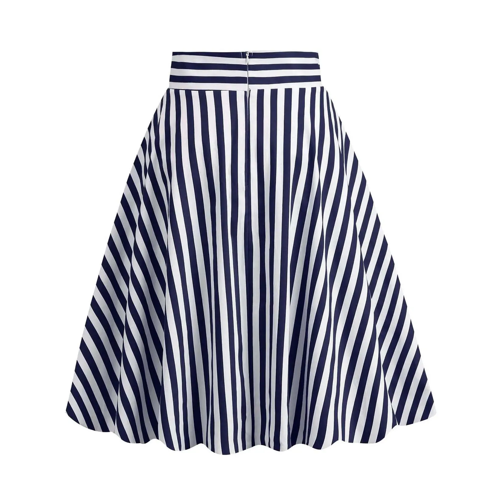 Uniwim High Waist Stripe Pleated A Line Half Skirt Korean Vintage Street All Match Knee High Skirts Summer Girls Student Short Falda