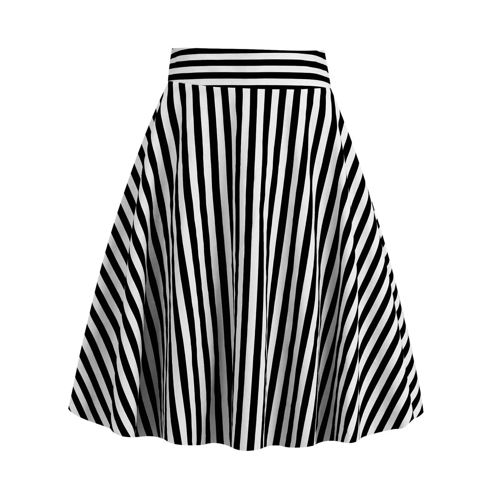 Uniwim High Waist Stripe Pleated A Line Half Skirt Korean Vintage Street All Match Knee High Skirts Summer Girls Student Short Falda