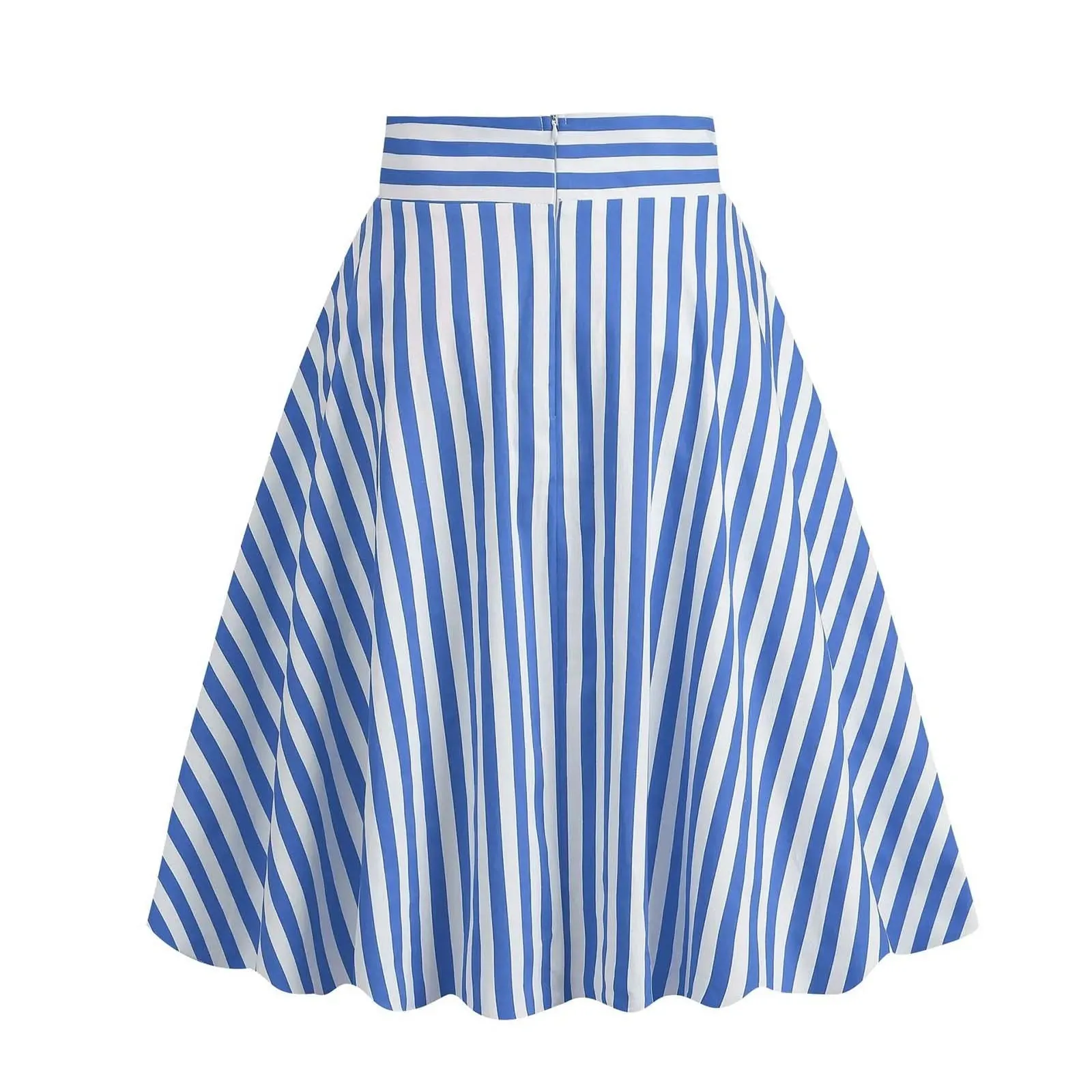 Uniwim High Waist Stripe Pleated A Line Half Skirt Korean Vintage Street All Match Knee High Skirts Summer Girls Student Short Falda