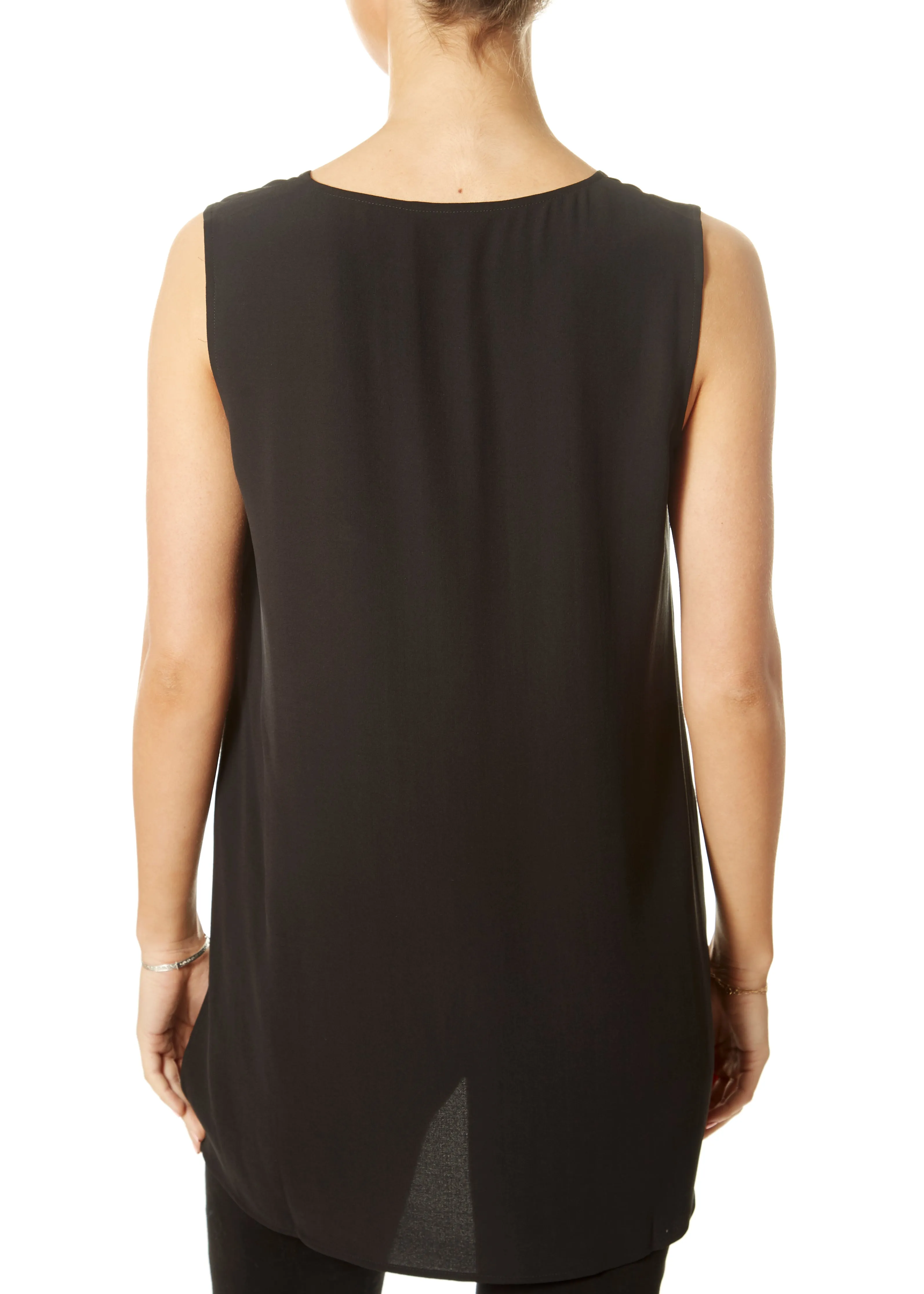 V-Neck Long Shell Black Top