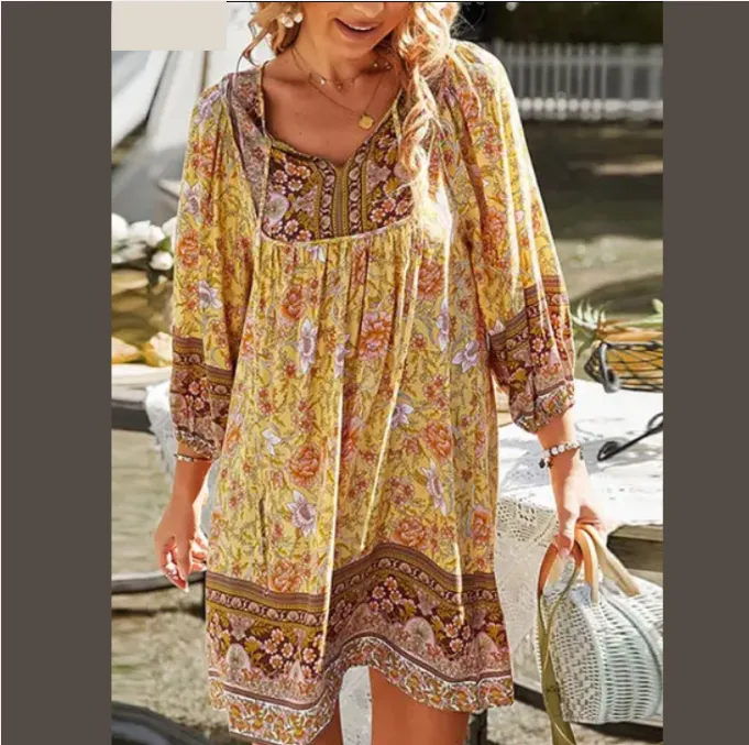 V-Neck Short Sleeve Floral Printed. (Tunic)