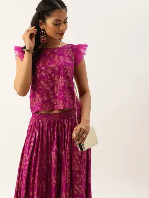 Varanga Women Pink & Gold-Toned Printed Top with Skirt