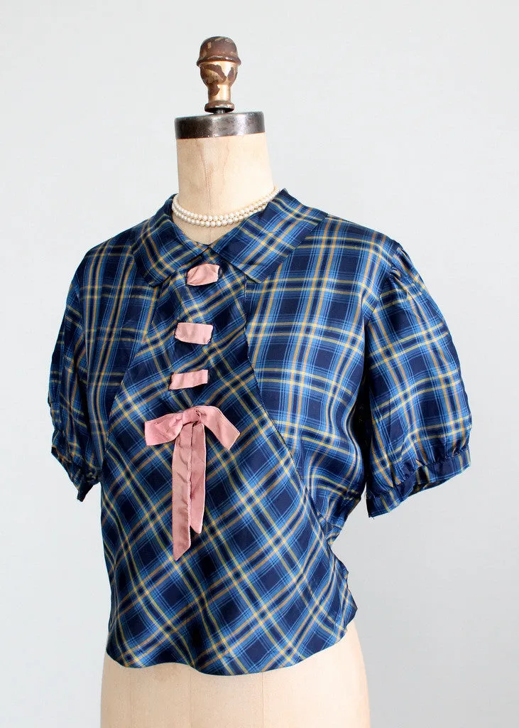 Vintage 1930s Plaid Silk Blouse with an NRA Label