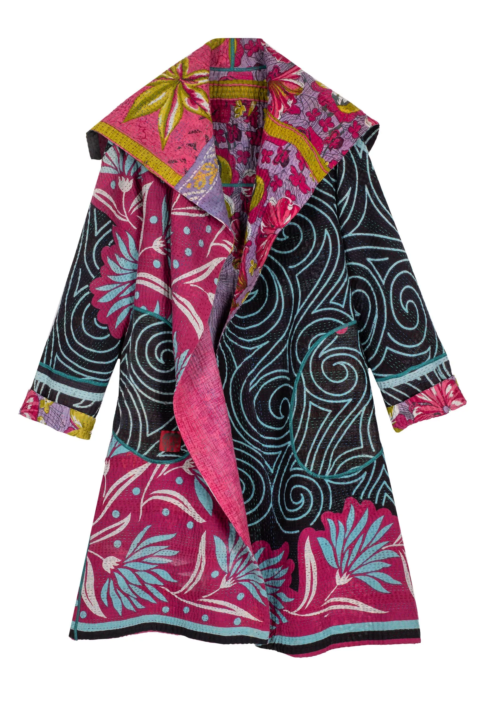 VINTAGE COTTON KANTHA A-LINE COAT - cv4309-0051a -