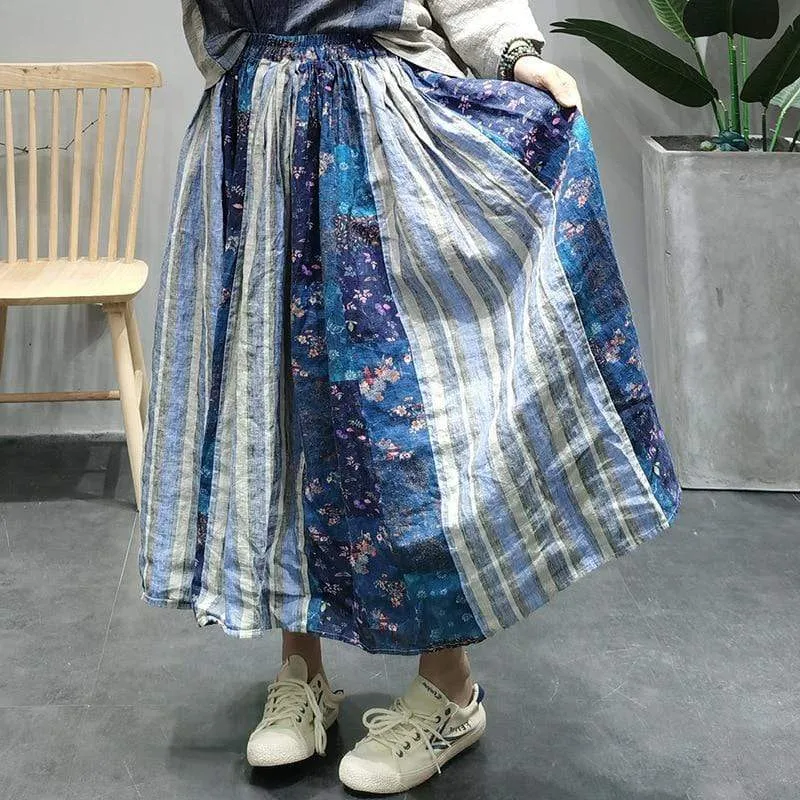 Vintage Patchwork Blue Hippie Skirt