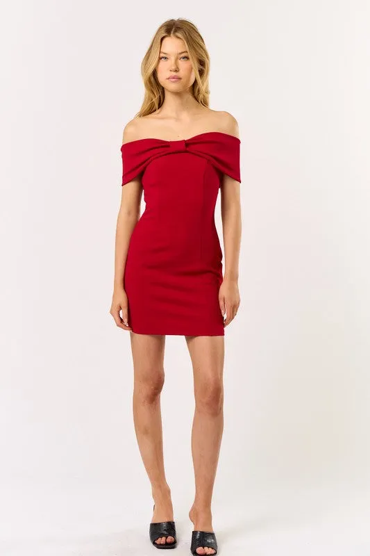 Waitlist 12/10 ♥ Harper Off The Shoulder Bow Mini Dress Red