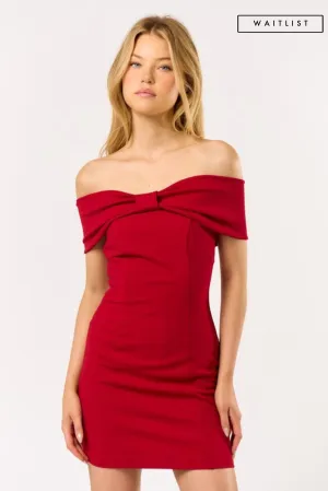 Waitlist 12/10 ♥ Harper Off The Shoulder Bow Mini Dress Red