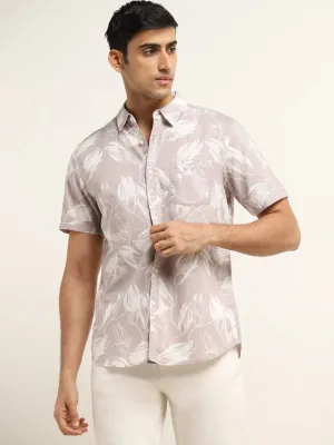 WES Casuals Mauve Floral Printed Slim Fit Shirt