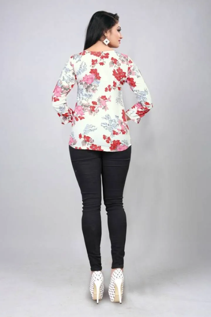 White Floral Printed Blouse Top