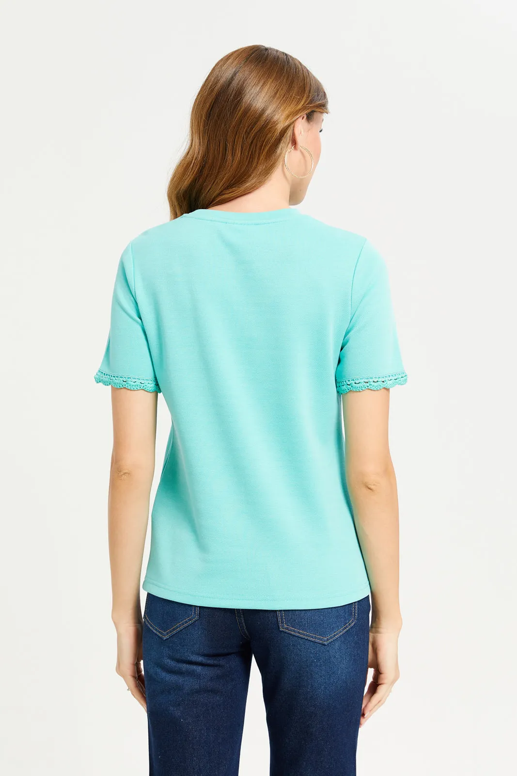 Women Mint Tee With Applique