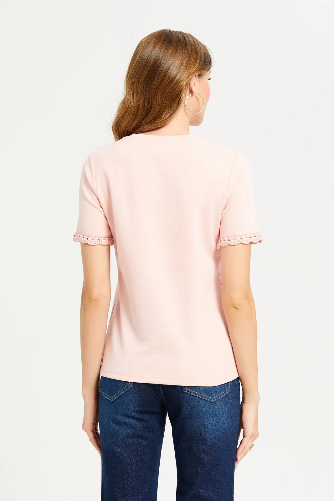 Women Pink Top With Floral Applique