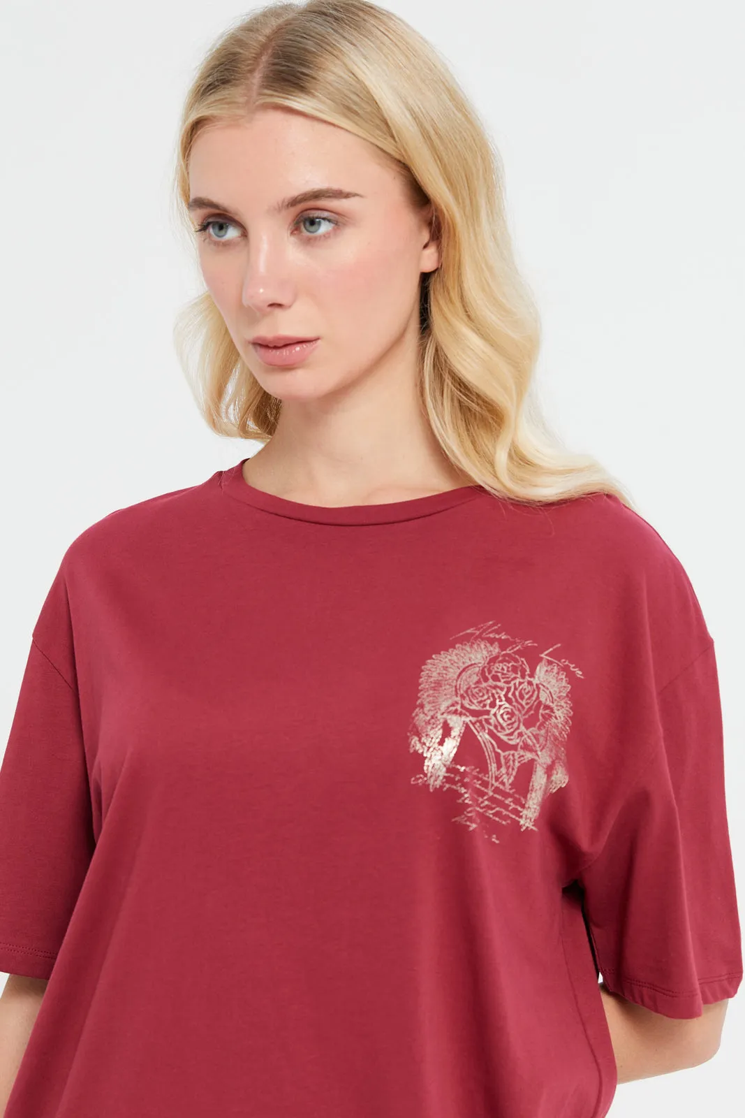 Women Red Oversize Biker T-Shirt