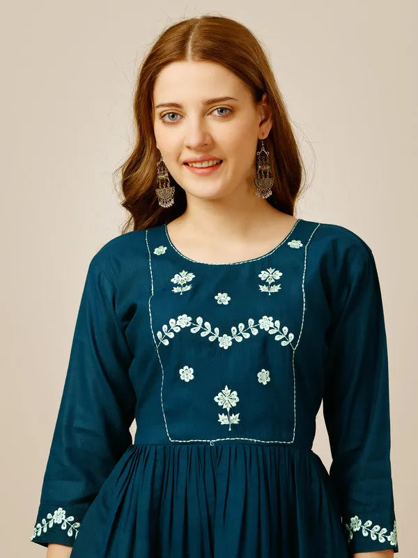 Womens Embroidered A-Line Blue Tunic