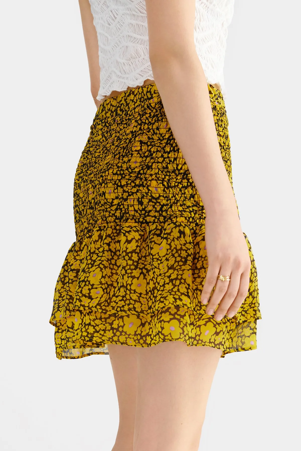 Women's Floral Print Shirred Ruffle Hem Short Skirt