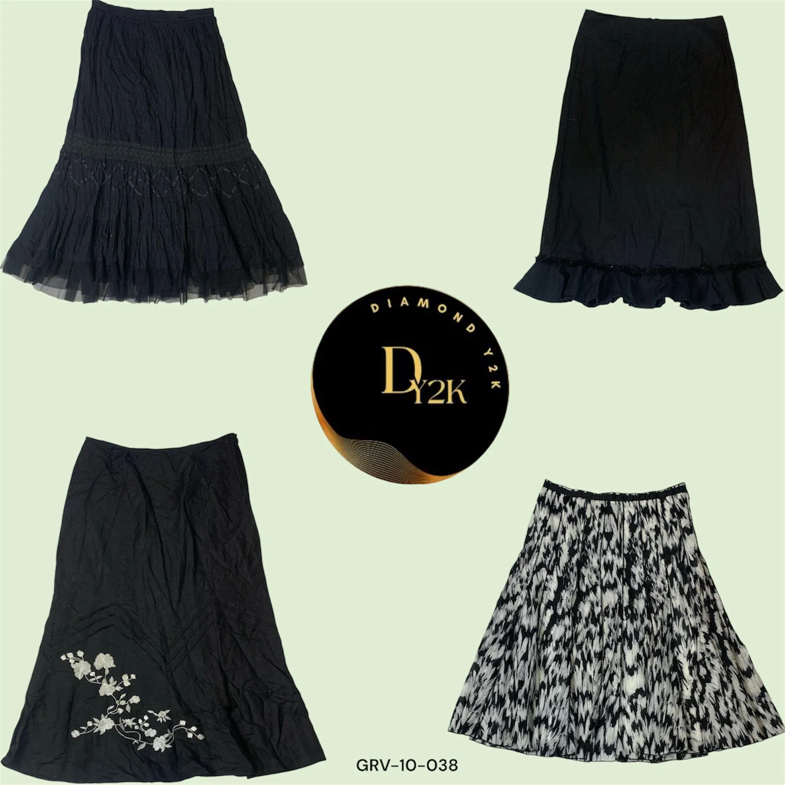 Y2K Noir Flowers Cotton Skirt (GRV-10-038)